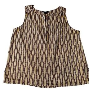 Zac & Rachel Sleeveless Blouse Womens XL Cream Gold Chain Link Print Work Top